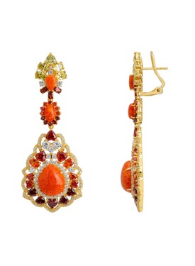 Novus Orbis - 'Mariana' Fire Opal Drop Earrings in Gold