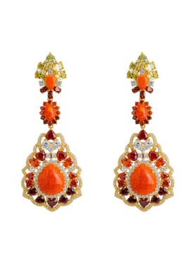 Novus Orbis - 'Mariana' Fire Opal Drop Earrings in Gold