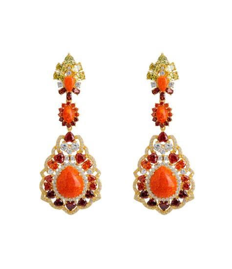 Novus Orbis - 'Mariana' Fire Opal Drop Earrings in Gold