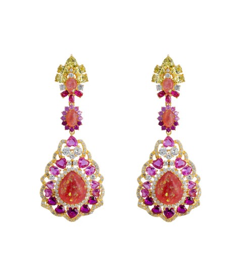 Novus Orbis - 'Mariana' Pink Opal Drop Earrings in Gold