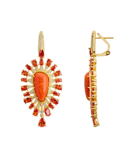 Nova Orbis - 'Antonella' Fire Opal Drop Earrings in Gold