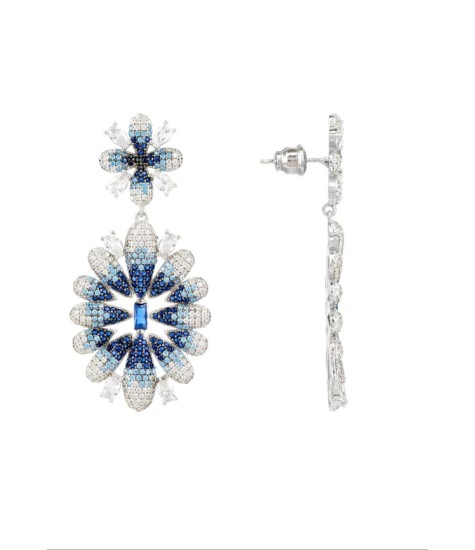 Novus Orbis - 'Babylon' Ice Blue Gradient Flower Drop Earrings in Silver