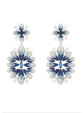 Novus Orbis - 'Babylon' Ice Blue Gradient Flower Drop Earrings in Silver