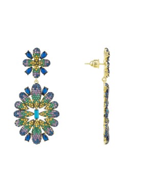 Novus Orbis - 'Babylon' Multi-coloured Flower Drop Earrings in Gold