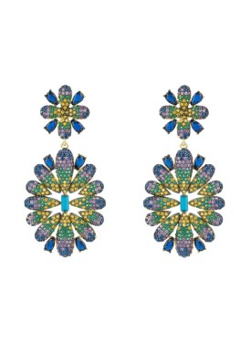 Novus Orbis - 'Babylon' Multi-coloured Flower Drop Earrings in Gold