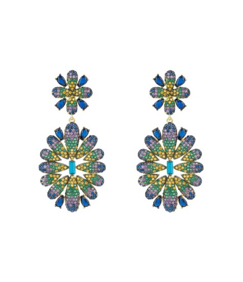 Novus Orbis - 'Babylon' Multi-coloured Flower Drop Earrings in Gold