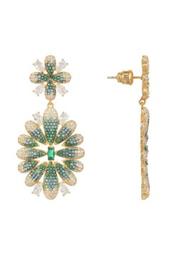 Novus Orbis - 'Babylon' Flower Drop Green Earrings in Gold