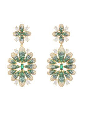 Novus Orbis - 'Babylon' Flower Drop Green Earrings in Gold