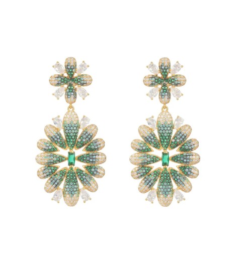 Novus Orbis - 'Babylon' Flower Drop Green Earrings in Gold