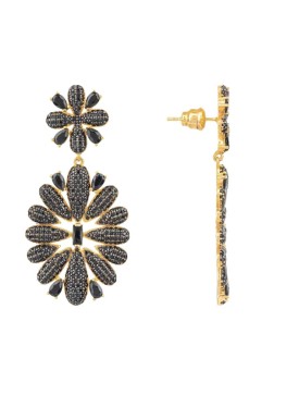 Novus Orbis - 'Babylon' Flower Drop Black Earrings in Gold