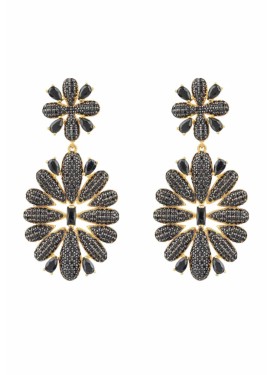 Novus Orbis - 'Babylon' Flower Drop Black Earrings in Gold