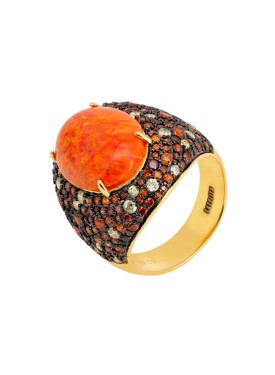 Novus Orbis - 'Esmeralda' Fire Opal Cocktail Ring in Gold