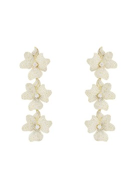 Novus Orbis - 'Jasmine' Flower Triple Drop Earrings in Gold