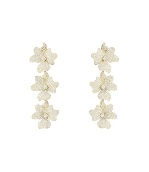 Novus Orbis - 'Jasmine' Flower Triple Drop Earrings in Gold