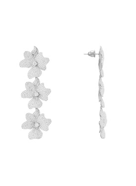 Novus Orbis - 'Jasmine' Flower Triple Drop Earrings in Silver