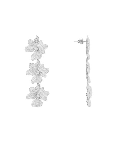 Novus Orbis - 'Jasmine' Flower Triple Drop Earrings in Silver