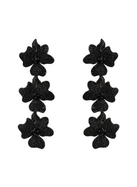 Novus Orbis - 'Jasmine' Black Flower Triple Drop Earrings in Gold