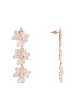 Novus Orbis - 'Jasmine' Flower Triple Drop Earrings in Rosegold