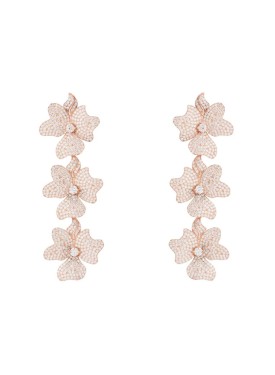 Novus Orbis - 'Jasmine' Flower Triple Drop Earrings in Rosegold