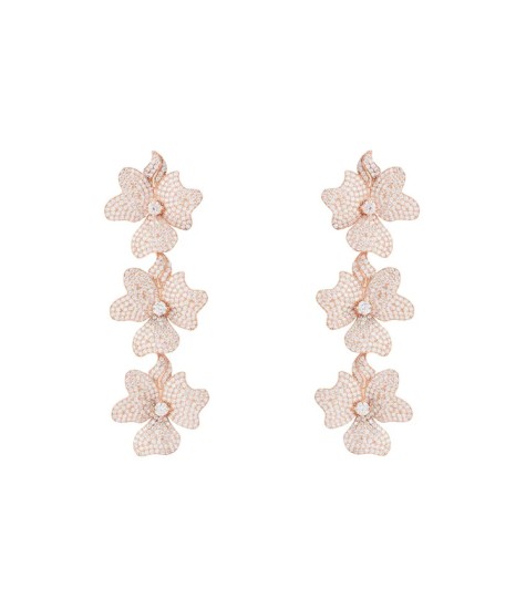 Novus Orbis - 'Jasmine' Flower Triple Drop Earrings in Rosegold