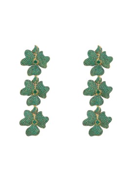 Novus Orbis - 'Jasmine' Emerald Green Flower Triple Drop Earrings in Gold