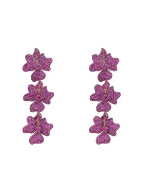 Novus Orbis - 'Jasmine' Ruby Pink Flower Triple Drop Earrings in Rosegold