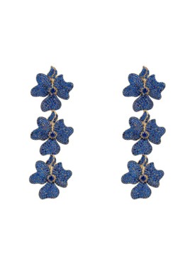 Novus Orbis - 'Jasmine' Sapphire Blue Flower Triple Drop Earrings in Gold