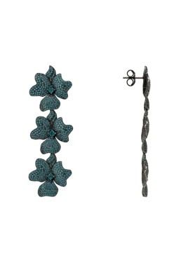 Novus Orbis - 'Jasmine' Flower Triple Drop Earrings in Aqua