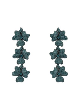 Novus Orbis - 'Jasmine' Flower Triple Drop Earrings in Aqua