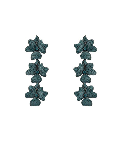 Novus Orbis - 'Jasmine' Flower Triple Drop Earrings in Aqua