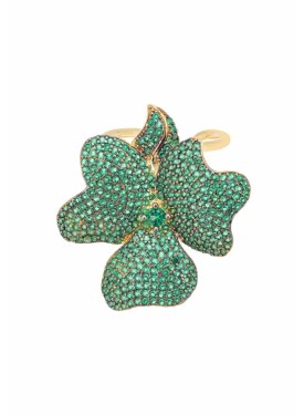 Novus Orbis - Emerald Green Flower Cocktail Ring in Gold