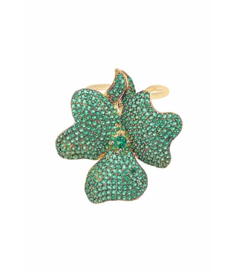 Novus Orbis - Emerald Green Flower Cocktail Ring in Gold