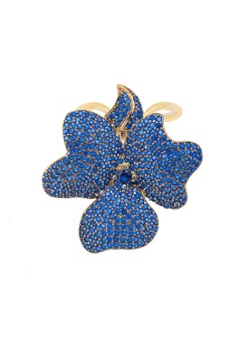 Novus Orbis - Sapphire Blue Flower Cocktail Ring in Gold