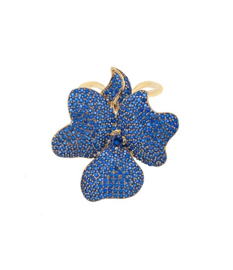 Novus Orbis - Sapphire Blue Flower Cocktail Ring in Gold