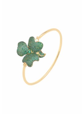 Novus Orbis - Emerald Green Flower Large Statement Cuff Bracelet in Gold