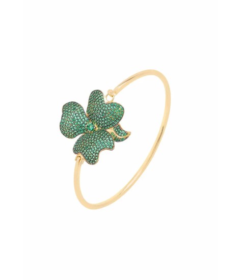 Novus Orbis - Emerald Green Flower Large Statement Cuff Bracelet in Gold