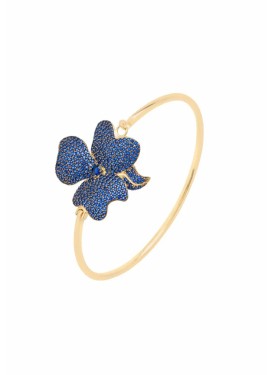 Novus Orbis - Sapphire Blue Flower Large Statement Cuff Bracelet in Gold