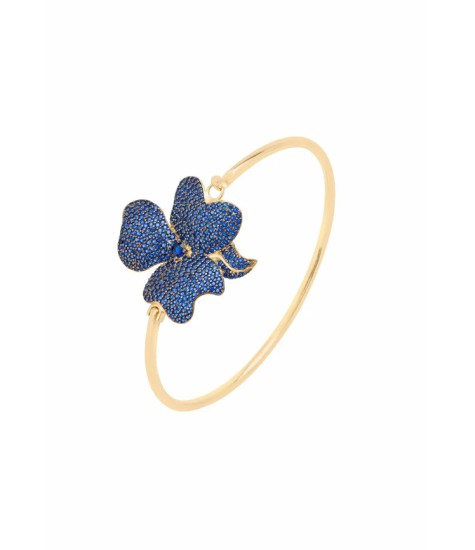 Novus Orbis - Sapphire Blue Flower Large Statement Cuff Bracelet in Gold