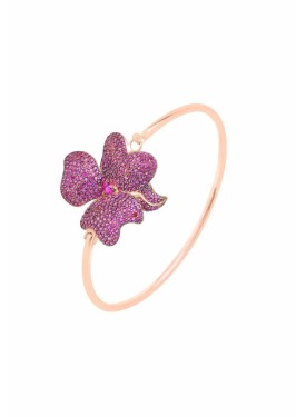 Novus Orbis - Ruby Pink Flower Large Statement Cuff Bracelet in Rosegold