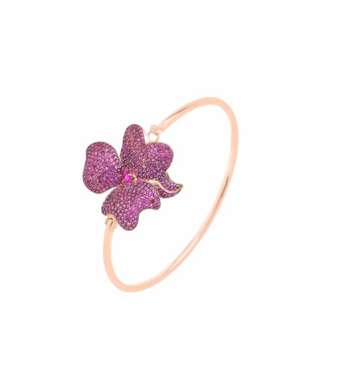 Novus Orbis - Ruby Pink Flower Large Statement Cuff Bracelet in Rosegold