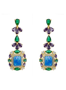 Novus Orbis - 'Selena' Blue Opal Drop Earrings in Gold