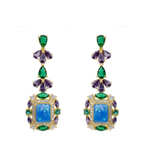 Novus Orbis - 'Selena' Blue Opal Drop Earrings in Gold