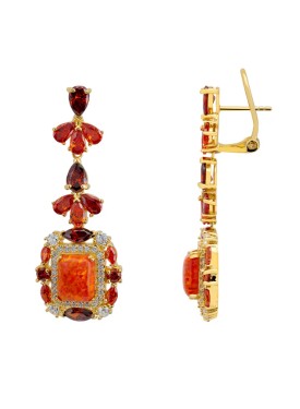 Novus Orbis - 'Selena' Fire Opal Drop Earrings in Gold