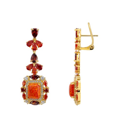 Novus Orbis - 'Selena' Fire Opal Drop Earrings in Gold