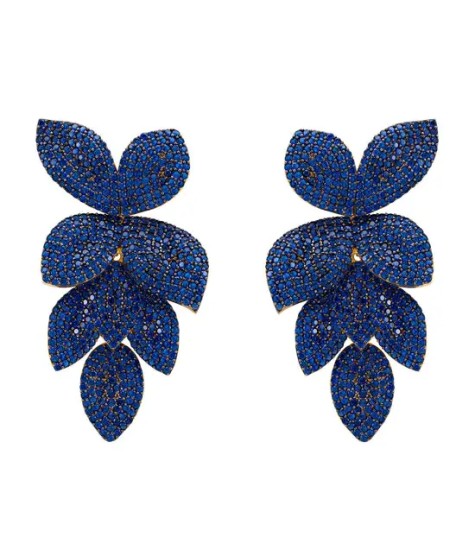 Novus Orbis - Petal Cascading Flower Earrings Gold & Sapphire Blue