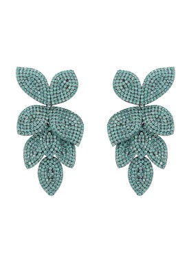 Novus Orbis - Petal Cascading Flower Earrings Silver & Aqua Blue