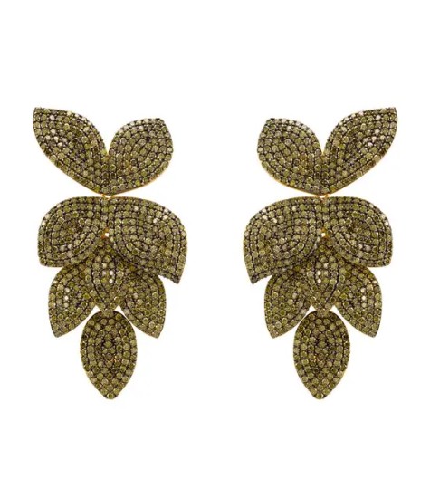 Novus Orbis - Petal Cascading Flower Earrings Gold & Peridot Green