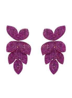 Novus Orbis - Petal Cascading Flower Earrings Rose Gold & Ruby Red