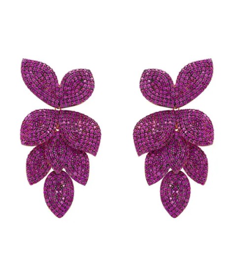 Novus Orbis - Petal Cascading Flower Earrings Rose Gold & Ruby Red