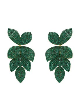 Novus Orbis - Petal Cascading Flower Earrings Gold & Emerald Green